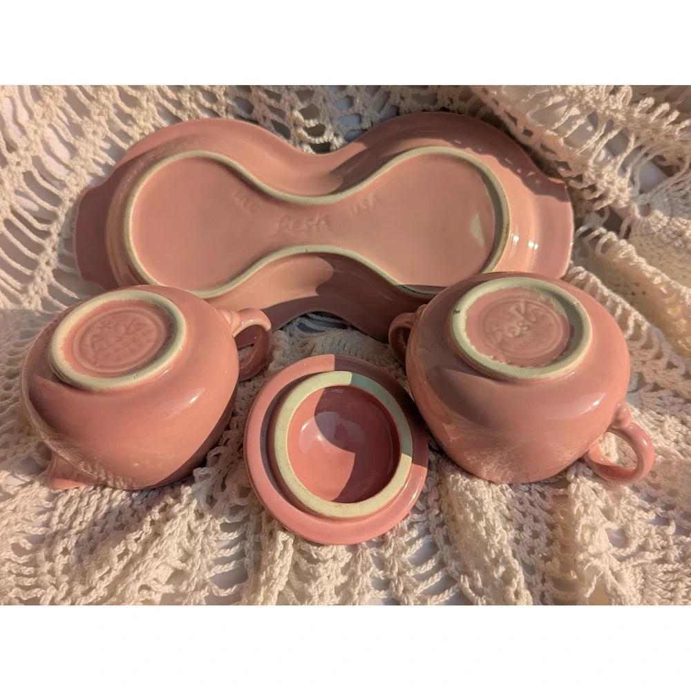 Fiesta Rose Cream and Sugar Set with Tray Vintage 1980s Homer Laughlin Rose